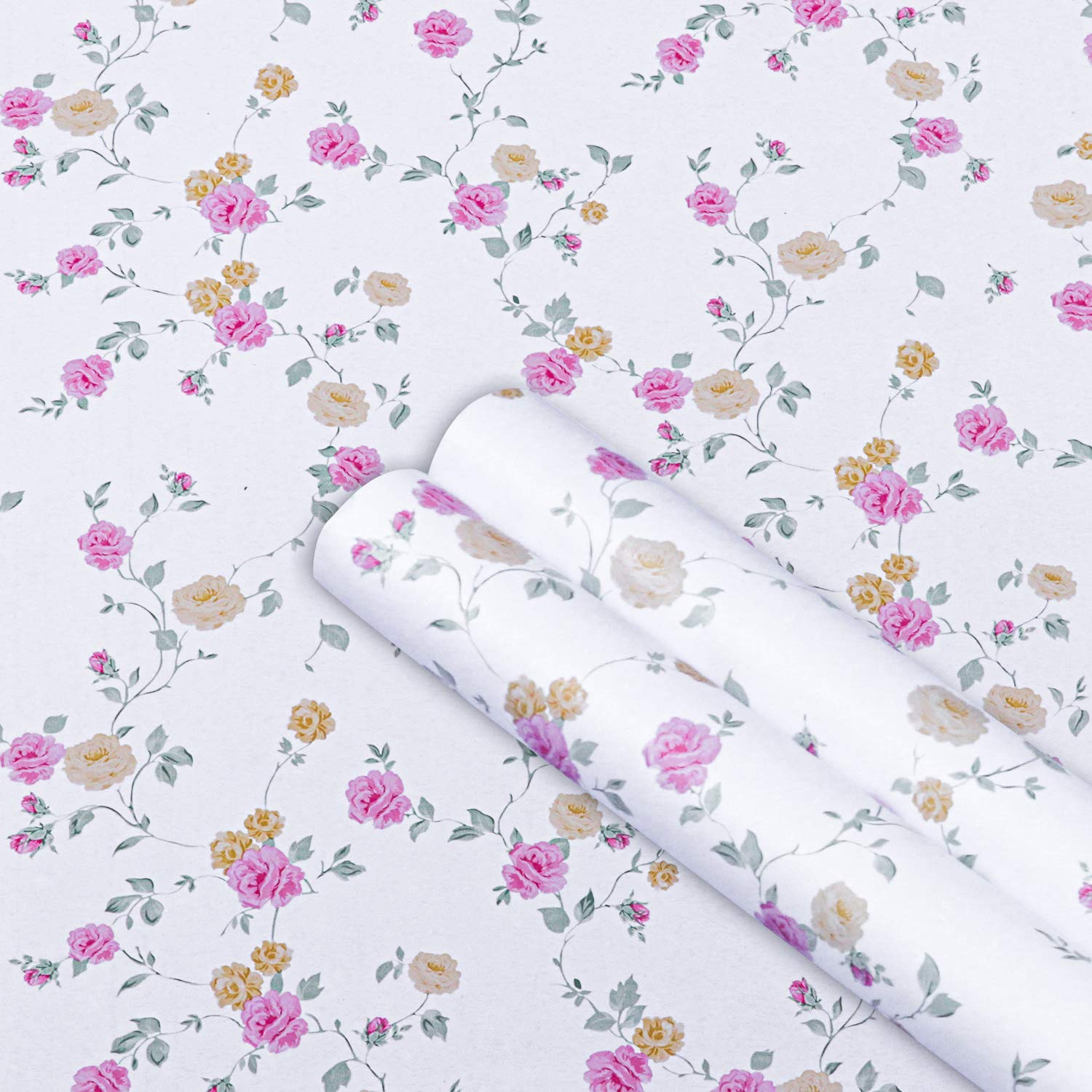 LAAYO Wall Sticker for Home - Wallpaper Wall for Bedroom - Self Adhesive Waterproof Wallpaper - PVC Wall stiicker Wallpaper for Living Room (40cm x 500cm, White Floral)