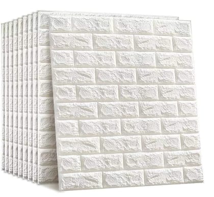 WHISQ (2 Pc 3D Foam Brick Design Wall Stickers Panel Self Adhesive Peel & Stick Wallpaper for DIY Wall Home D�cor (Thickness 6MM, White, 70 X 77 cm)
