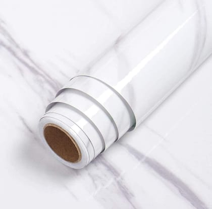 LAAYO White Marble Wallpaper for Kitchen, Glossy Waterproof Kitchen Wall Sticker 60cm x 200cm Wall Stickers Waterproof and 100% Removable PVC Wallpaper for Walls