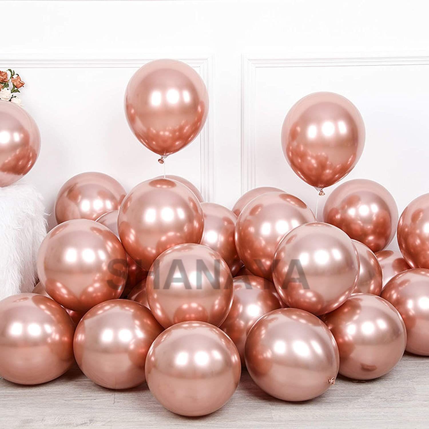 SHANAYA Metallic Chrome Balloons For Birthday Pack Of 50 For Adults Girls Boys For All Occasions - Rose Gold