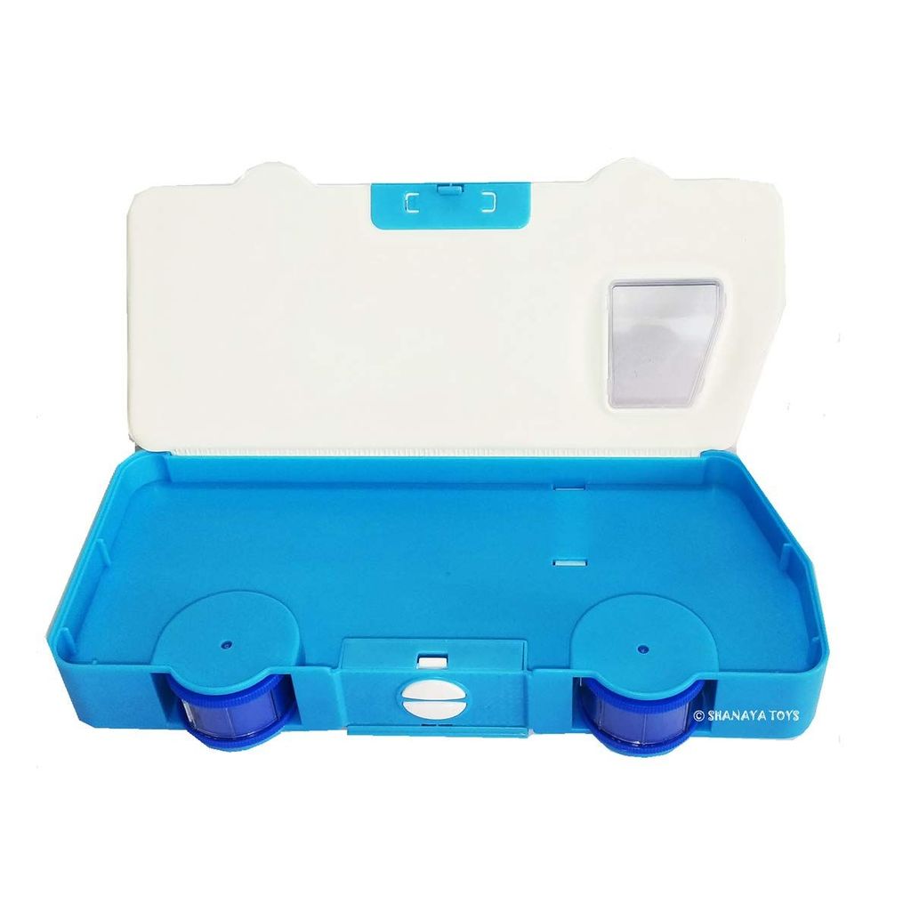 SHANAYA Bus Shaped Multipurpose Magnetic Pencil Geometry Box Case with Sharpener for School Girls & Boys (Blue)