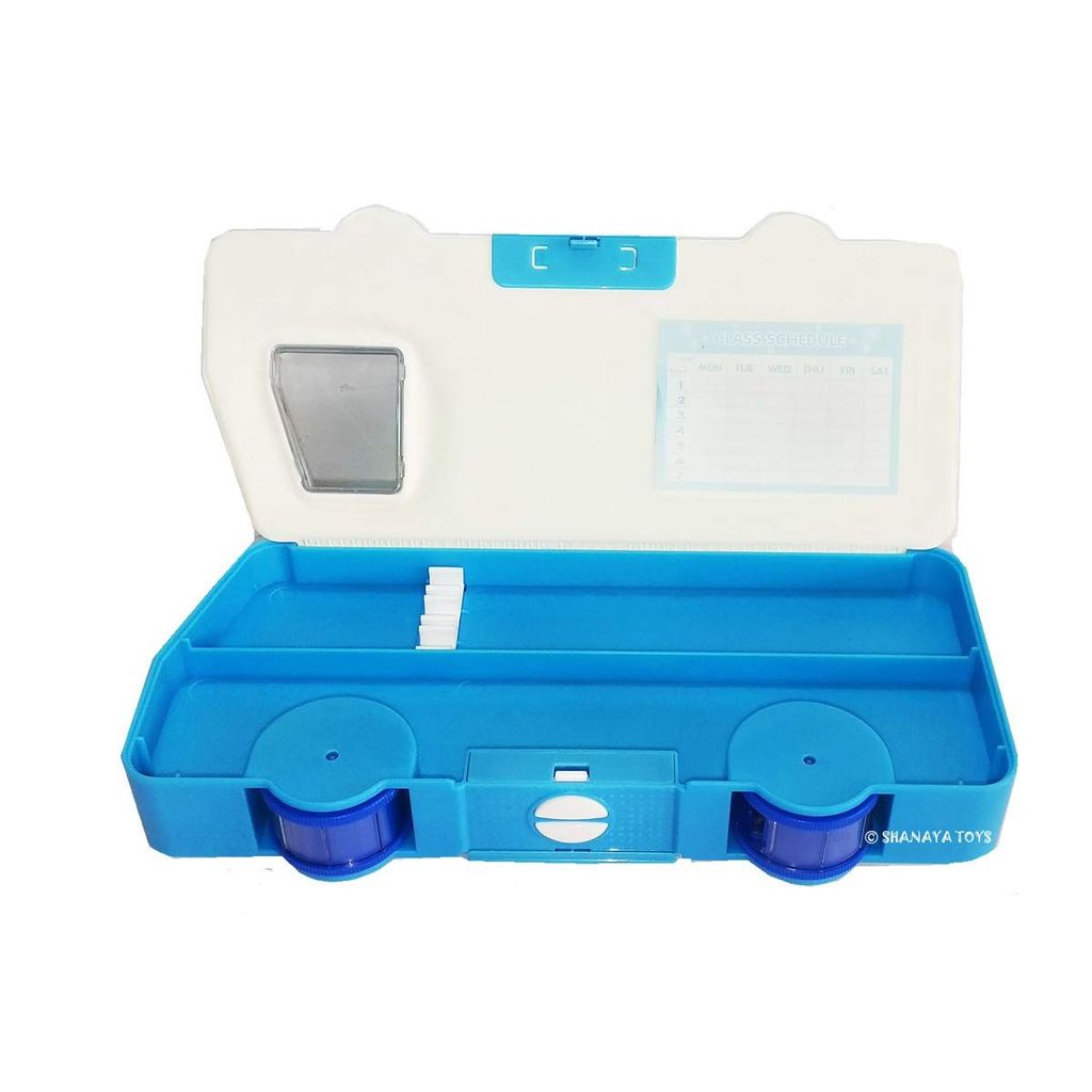 SHANAYA Bus Shaped Multipurpose Magnetic Pencil Geometry Box Case with Sharpener for School Girls & Boys (Blue)