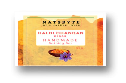 Pure Organic Handmade Soap Haldi Chandan | Made with Oragnic Vegetable Glycerine | Vitamin E Oil | Parabean & Sulphate Free | Anti-Ageing Soap | Suitable for All Skin Types (Pack of 1)