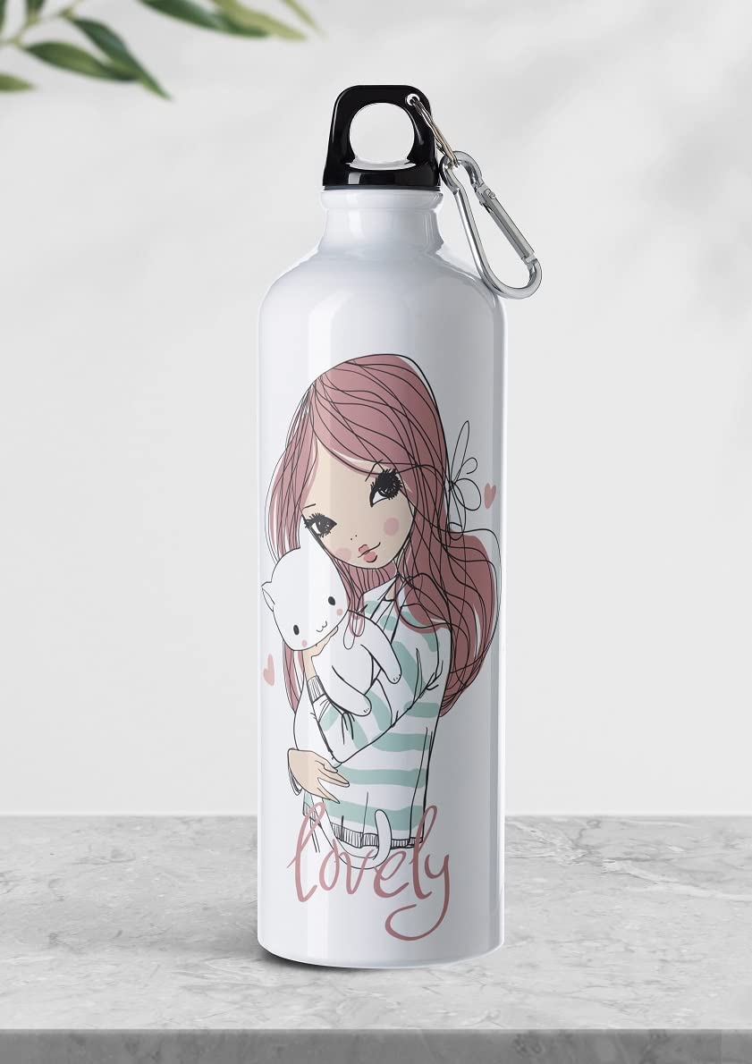 Weshopaholic Sublimation Printed Aluminium Water Bottle 750 ML (Girl Cat)
