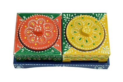 SHAMBHU HANDICRAFTS Wooden MDF Decorated Table Decor, Beautifully Designed Dry Fruits Box, Sancks Serving Tray, Multipurpose Storage Container, 2 Box Set with Seving Tray