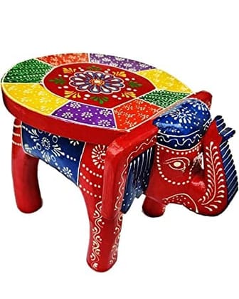 SHAMBHU HANDICRAFTS Wooden Decorative Rajastani Hand Painted Elephant Stool | Rajasthani Home Decor Handicrafts | Home Decorative Items in Living Room, Bedroom | Showpiece Gifts