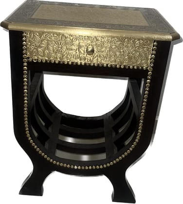 SHAMBHU HANDICRAFTS Beautifully Handcrafted and Handpainted Wooden Stool Cum Side Table with Storage Drawer || brass feeting