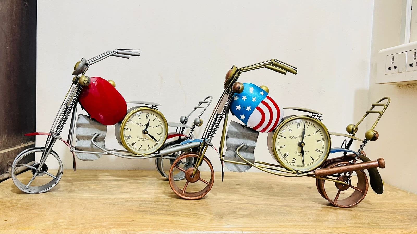 SHAMBHU HANDICRAFTS Antique Colorful Bullet Bike Table Top Showpiece with Clock