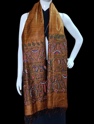 Madhubani handpainted Handwoven tussar silk stole