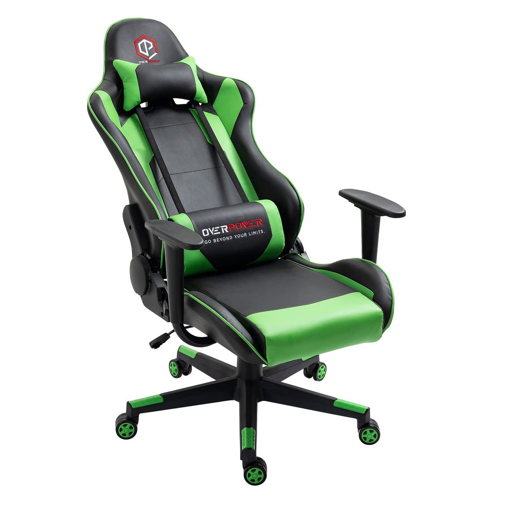 OVERPOWER Gaming Chair Ergonomic Seat with Headrest Leather Gaming Chair Gaming Chair ( green, black)