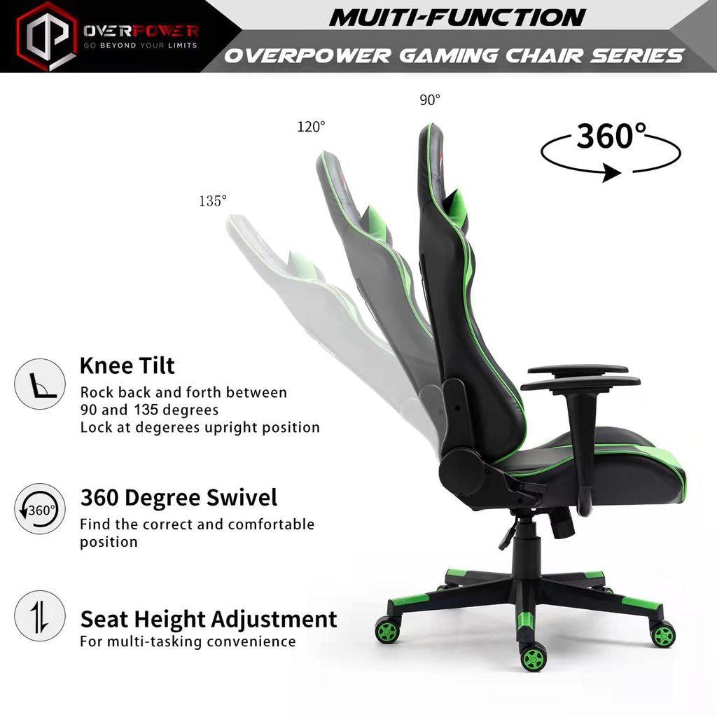 OVERPOWER Gaming Chair Ergonomic Seat with Headrest Leather Gaming Chair Gaming Chair ( green, black)