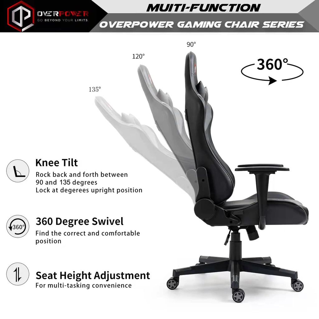 OVERPOWER Gaming Chair Ergonomic Seat with Headrest Leather Gaming Chair Gaming Chair  (Grey, Black)