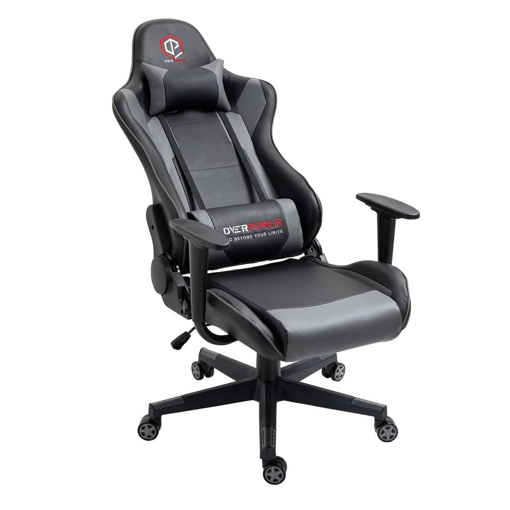 OVERPOWER Gaming Chair Ergonomic Seat with Headrest Leather Gaming Chair Gaming Chair  (Grey, Black)