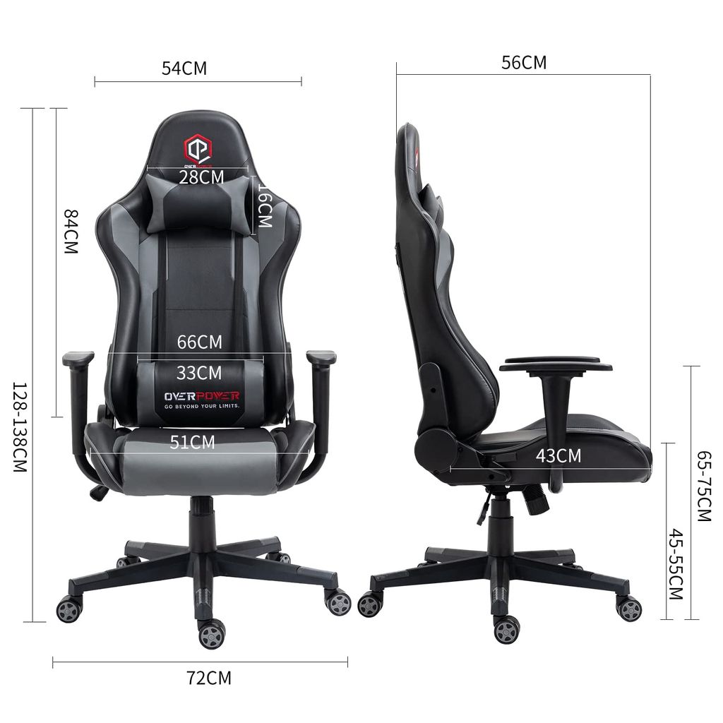OVERPOWER Gaming Chair Ergonomic Seat with Headrest Leather Gaming Chair Gaming Chair  (Grey, Black)