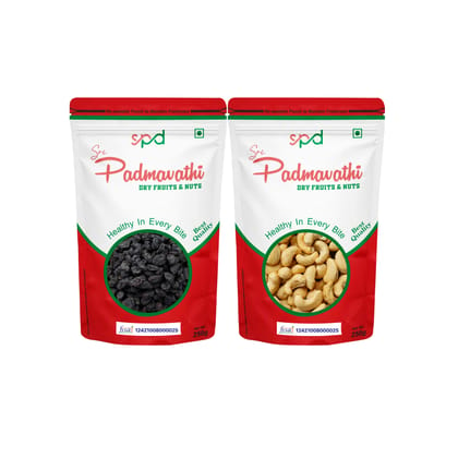 SRI PADMAVATHI DRY FRUITS & NUTS CASHEW NUTS-250g/RAISINS-250g combo pack