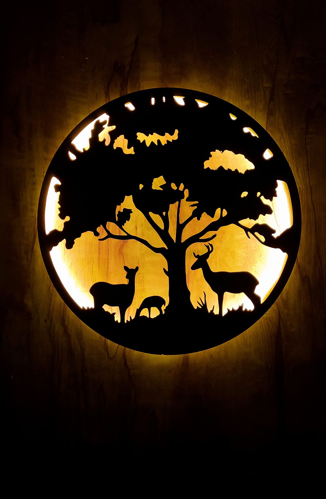 EU Handcrafted LED Metal Wall Art: Unique Deer & Tree of Life Sculpture for Home & Office Decoration-Modern Abstract Figures for Living Room, Bedroom & Study - Hanging Decorative Art -Iron Sculpture