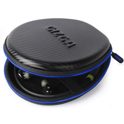 Gizga Essentials Neckband Carrying Case, Multi-Purpose Pocket Storage Travel Organizer for Earphones, Headset, Pen Drives, SD Cards, Shock-Proof Carbon Fiber, Soft Fabric, Mesh Pocket, Blue