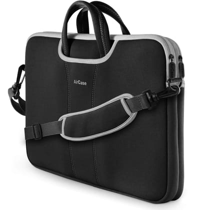 AirCase Messenger Bag with Handle & Detachable Shoulder Strap | 3-in-1 Usage | 2 Zippered + 1 Pockets | for Upto 15.6" Laptop/ MacBook | Durable Neoprene Padded Fabric, for Men & Women (Black)