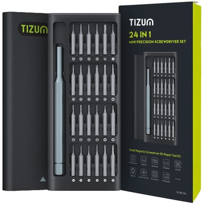 Tizum 24 in 1 Mini Precision Screwdriver Set with Magnetic Head & S2 Steel Bits for Mobile Phone, Tablet, PC & Household Repair Tool Kit - Black