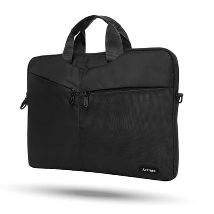 AirCase premium laptop bag with handle & shoulder strap fits upto 15.6" laptop/ macbook, wrinkle free, padded, waterproof light polyester case cover sleeve pouch, for men & women, Black- 6 months warranty