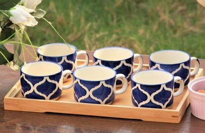 Homefrills Premuim Stoneware Hand Painted Moroccan design ceramic stylish Tea/Coffee Cups set of 6