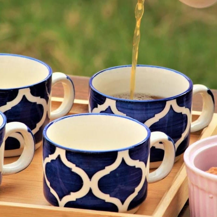 Homefrills Premuim Stoneware Hand Painted Moroccan design ceramic stylish Tea/Coffee Cups set of 6