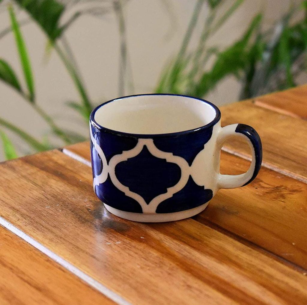 Homefrills Premuim Stoneware Hand Painted Moroccan design ceramic stylish Tea/Coffee Cups set of 6