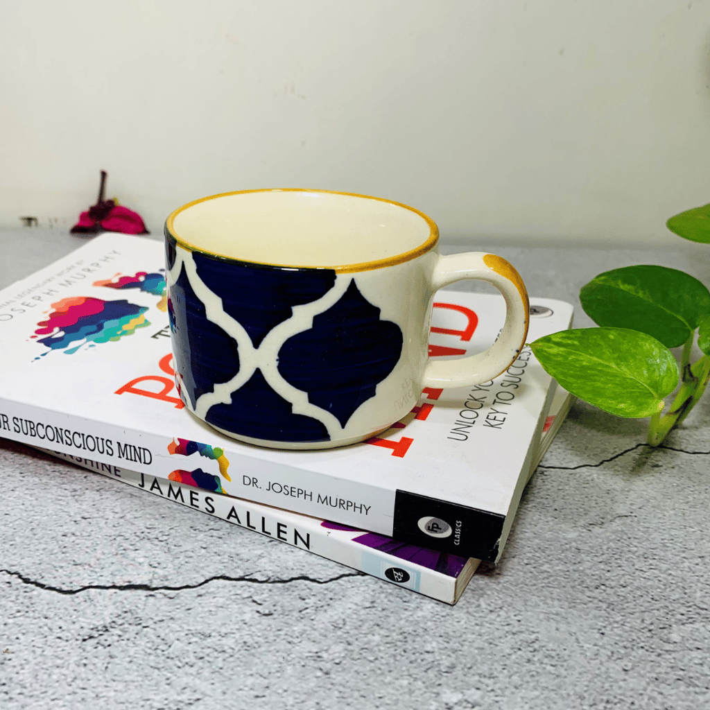 Homefrills Premuim Stoneware Hand Painted Yellow Moroccan design ceramic stylish Tea/Coffee Cups set of 6