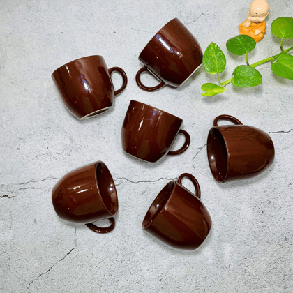 Homefrills Premuim Stoneware Chocolate Brown Solid Colour  ceramic stylish Tea/Coffee Cups set of 6