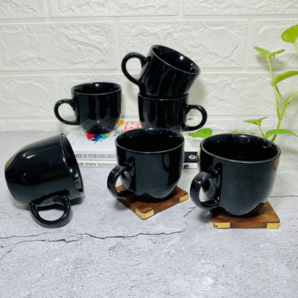 Homefrills Premuim Stoneware Glossy Black Solid Colour  ceramic stylish Tea/Coffee Cups set of 6