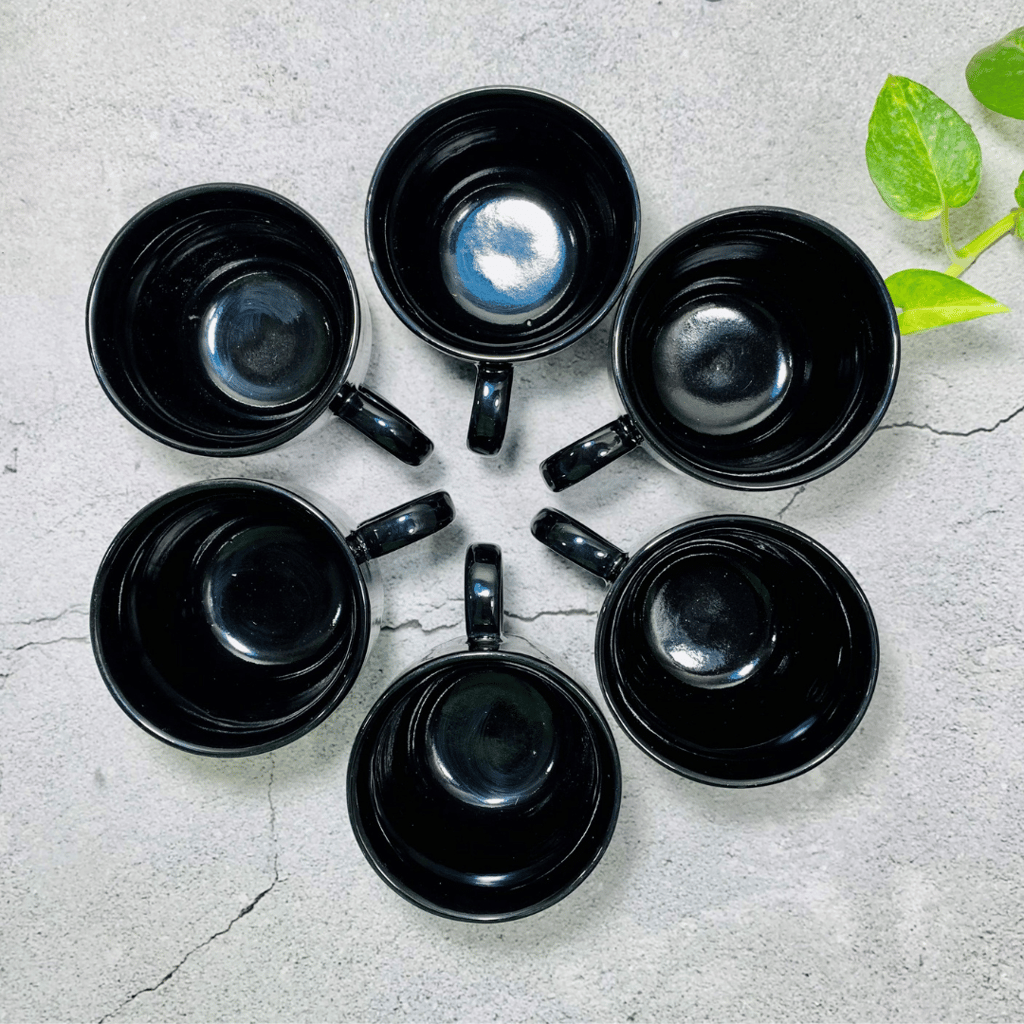 Homefrills Premuim Stoneware Glossy Black Solid Colour ceramic stylish Tea/Coffee Cups set of 6