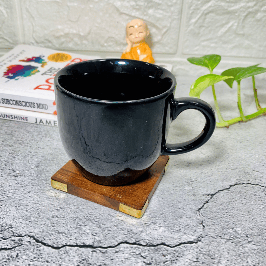 Homefrills Premuim Stoneware Glossy Black Solid Colour ceramic stylish Tea/Coffee Cups set of 6