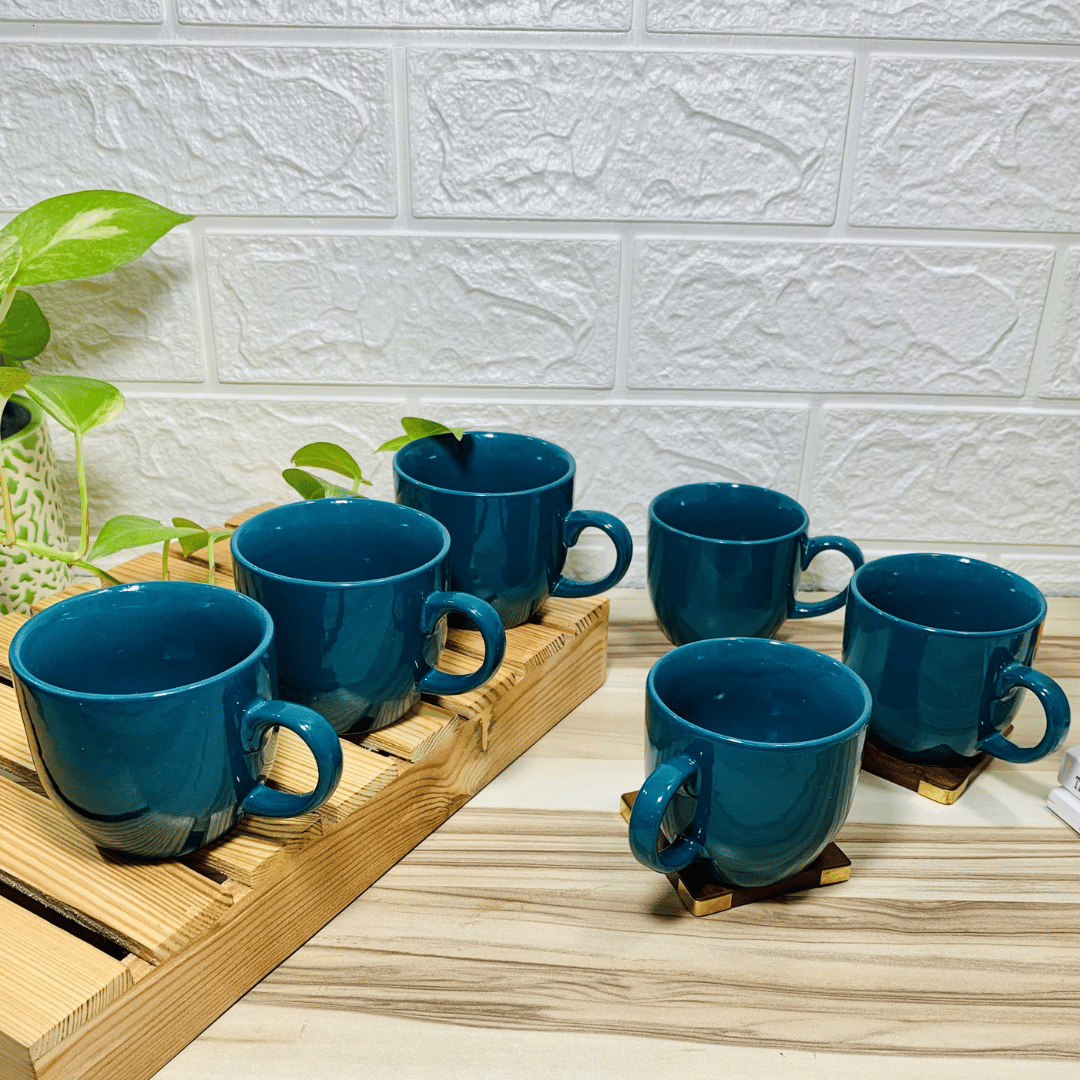 Homefrills Premuim Stoneware Glossy Green Solid Colour  ceramic stylish Tea/Coffee Cups set of 6