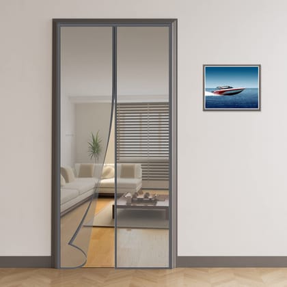 TurtleGrip Polyester Door Mosquito Net with Full Frame Hook&Loop for Main Doors, Bedroom, Kitchen & Balcony Doors- Grey