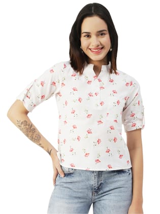 Moomaya Printed Cotton Top, Regular Fit Cotton Elbow Sleeve Casual Tunic Blouse