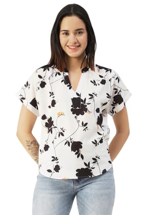 Moomaya Printed V-Neck Long Tops For Women, Short Sleeve Regular Fit Shirt