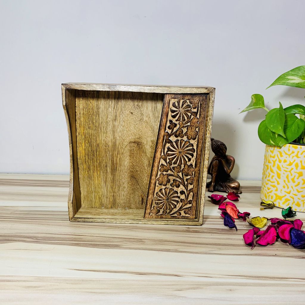 Homefrills Square Antique Handcrafted Mango wood Elegant Tissue Holder,Tissue Organizer, Tissue Dispenser,Tissue Box,Facial Paper Napkin Holder for Car, Home, Office Desk, Bathroom and Cafeteria