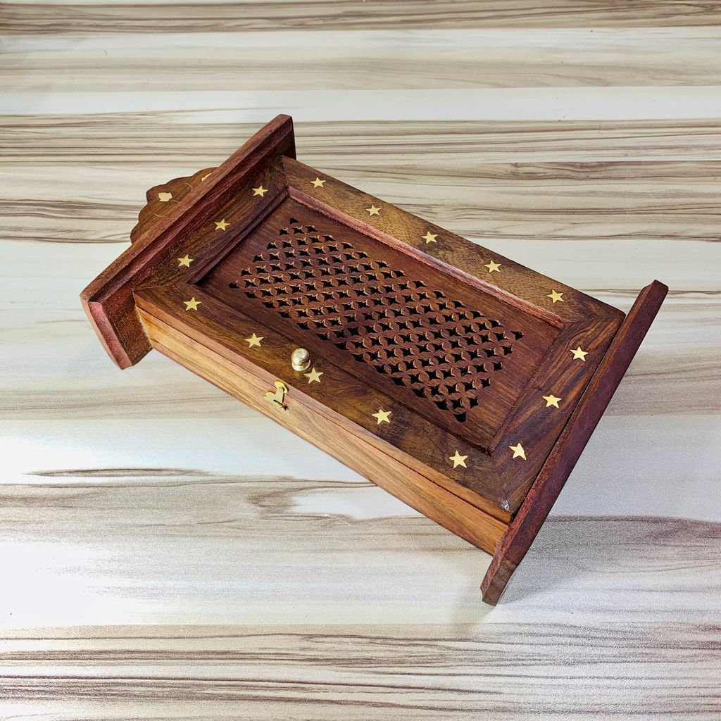 Homefrills Handicraft Premium Sheesham Wood Key Holder-Square Design Key Chain Holder Key Stand ,Key Hanger,Multipurpose,Key HookRackOrganise for Home, Shop, Store & Office