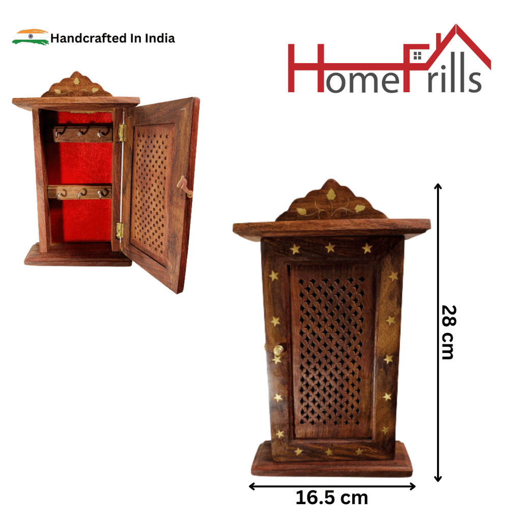 Homefrills Handicraft Premium Sheesham Wood Key Holder-Square Design Key Chain Holder Key Stand ,Key Hanger,Multipurpose,Key HookRackOrganise for Home, Shop, Store & Office