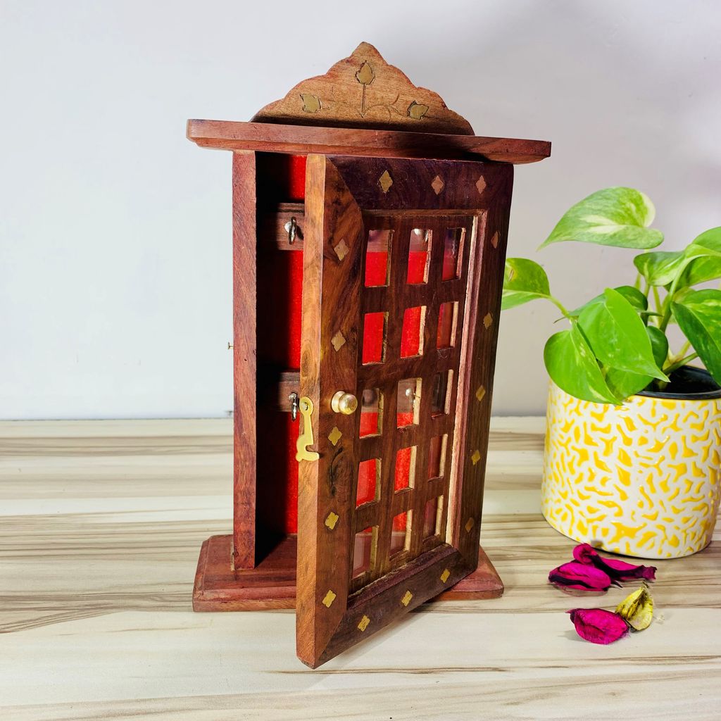 Homefrills Handicraft handmade Premium  Sheesham Wood Key Holder Square Design Key Chain Holder Key Stand ,Key Hanger,Multipurpose,Key HookRackOrganise  for Home, Shop, Store & Office