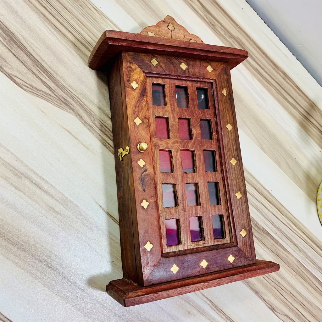 Homefrills Handicraft handmade Premium  Sheesham Wood Key Holder Square Design Key Chain Holder Key Stand ,Key Hanger,Multipurpose,Key HookRackOrganise  for Home, Shop, Store & Office