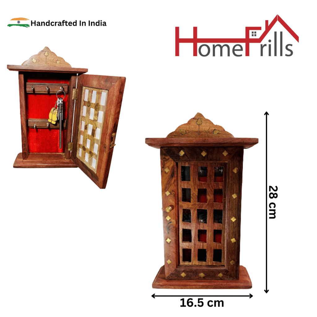 Homefrills Handicraft handmade Premium  Sheesham Wood Key Holder Square Design Key Chain Holder Key Stand ,Key Hanger,Multipurpose,Key HookRackOrganise  for Home, Shop, Store & Office
