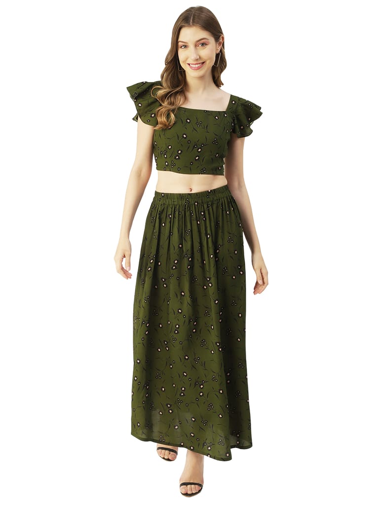 Moomaya Printed Summer Coord Set For Womens, Viscose Rayon 2 Pcs Set Crop Top and Skirt Set - Kurtas & Kurta Sets | Buy online on ZillyBuy