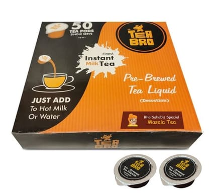 Instant Tea Pods (Masala Flavour) | 50 Single Serve Pods | Pre-Brewed Tea Liquid Decoction (Concentrate) | Just Add Hot Water OR Milk | Capsules, Cups, Tubs