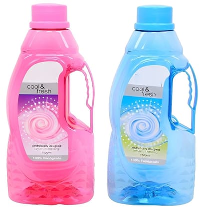 HYFIC Superplast Plastic Fontana PET Bottle 1.5 Litre, Set of 2, Pink and Blue