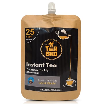 Instant Tea, Adrak Elaichi Tea Decoction | Pre-Brewed Tea Liquid (Concentrate) | Serves 25 Cups | Just Add Hot Milk + Water | In 250ml Spout Pouch