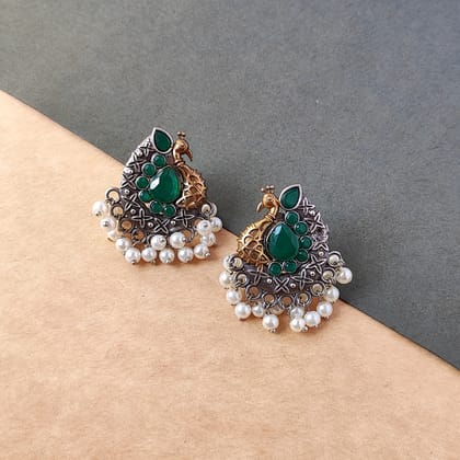 Oxidized Dual Toned Peacock Stud Earring For Women And Girl