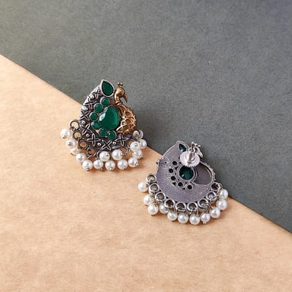 Oxidized Dual Toned Peacock Stud Earring For Women And Girl
