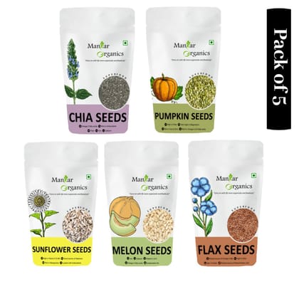 Chia, Pumpkin, Sunflower,Flax & Melon Seeds 1250gm Combo for Weight Management & Snacking Combo (Pack of 5 250gm Each)