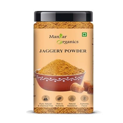 ManHar Organics Jaggery Powder (Gur Powder, Shakkar ) Desi Sakkar | Natural & Unrefined | Chemical-Free Traditional Sweetener – Jar 500gm